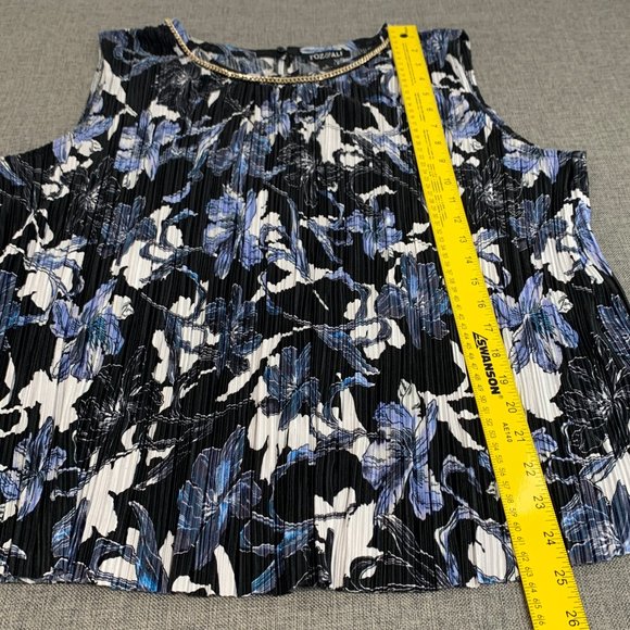 Roz & Ali Textured Floral Sleeveless Blouse Gold Chain Neckline Large Blue Black - Picture 6 of 15